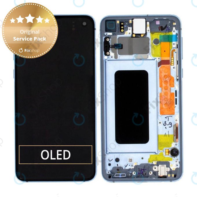 дисплей за Samsung S10e G970F, Тъчскрийн и рамка, GH82-18852C, GH82-18836C, Prism Blue, Genuine Service Pack
