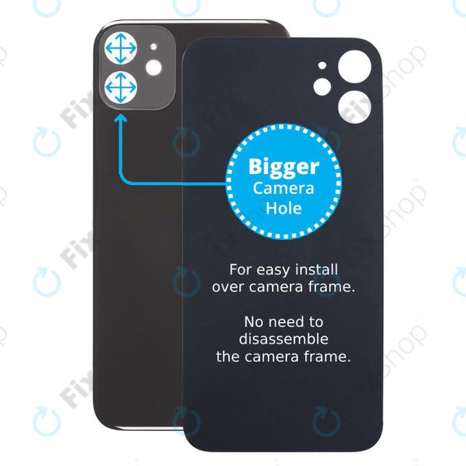 задния капак с голям отвор за камера за iPhone 11, черен, Black