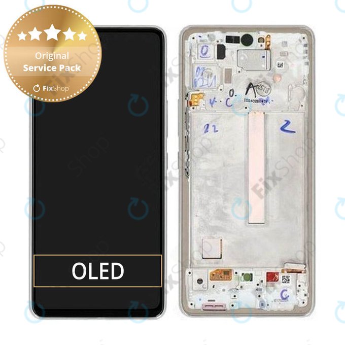 дисплей за Samsung A53 5G A536B, Тъчскрийн и рамка, GH82-28024B, GH82-28025B, Awesome White, Genuine Service Pack