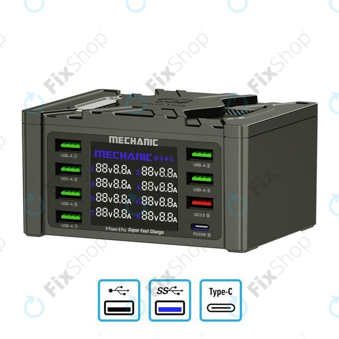 USB зарядна станция с USB-C, USB 3.0, Mechanic V-Power 8 Pro