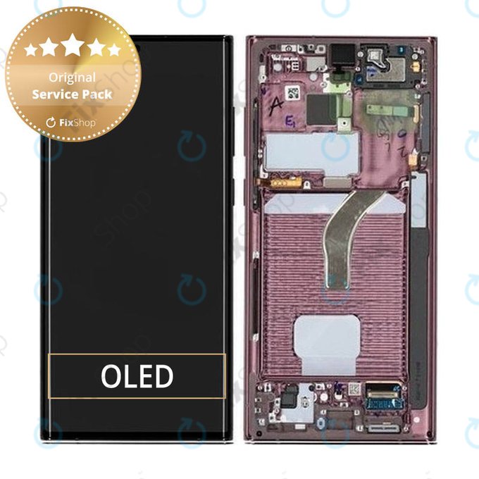 дисплей за Samsung S22 Ultra S908B, Тъчскрийн и рамка, GH82-27488B, GH82-27489B, Burgundy, Genuine Service Pack