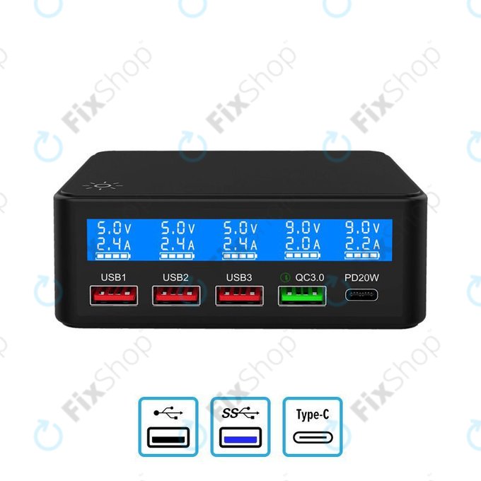 USB зарядна станция с USB 3.0 и USB-C, FixPremium
