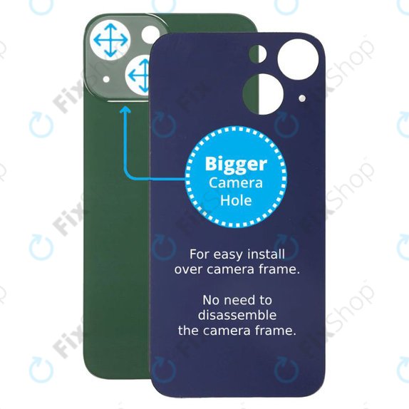 задния капак с голям отвор за камера за iPhone 13 Mini, зелен, Green