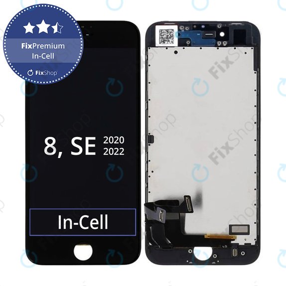 Дисплей In-Cell за iPhone 8, SE (2020), SE (2022), Black, Тъчскрийн с рамка, FixPremium