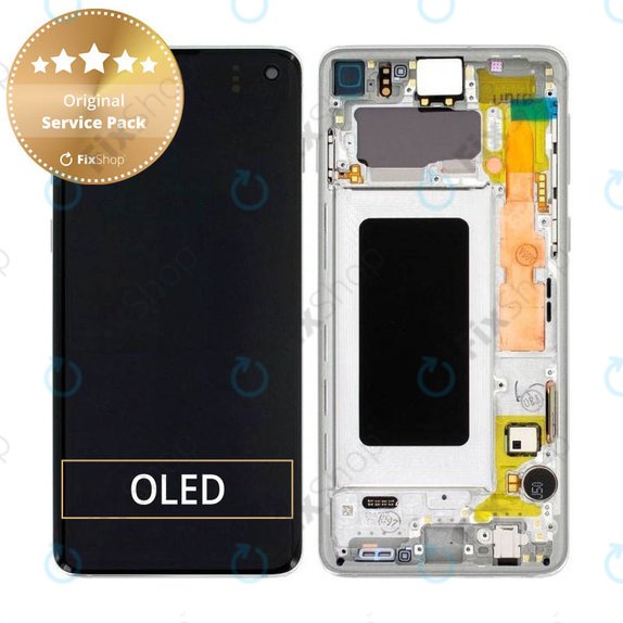 дисплей за Samsung S10 G973F, GH82-18850B, GH82-18835B, Тъчскрийн и рамка, Prism White, Genuine Service Pack