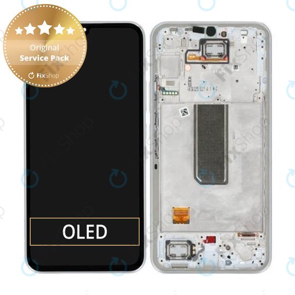 дисплей за Samsung A34 5G A346B, Тъчскрийн и рамка, GH82-31200B, GH82-31201B, Сребро, Silver, Genuine Service Pack