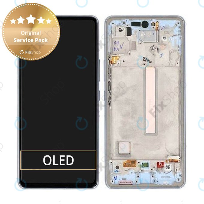 дисплей за Samsung A53 5G A536B, Тъчскрийн и рамка, GH82-28024C, GH82-28025C, Awesome Blue, Genuine Service Pack