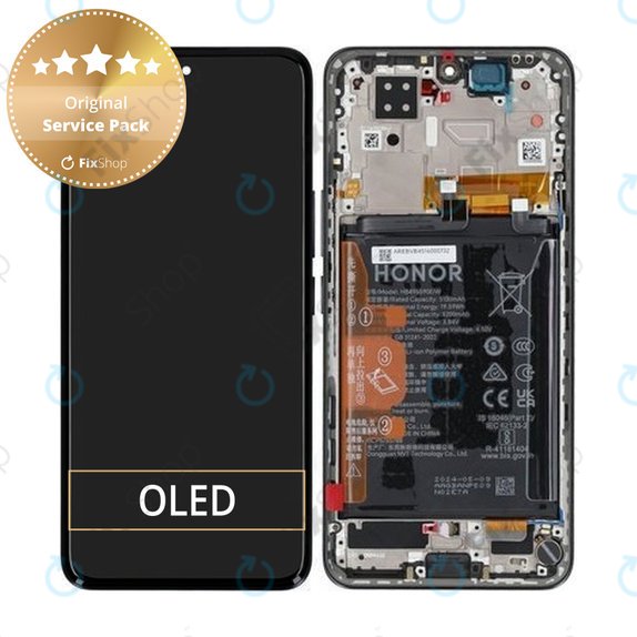Дисплей за Honor 200, Black, Тъчскрийн с рамка and Батерия, 0235AKHV Genuine Service Pack