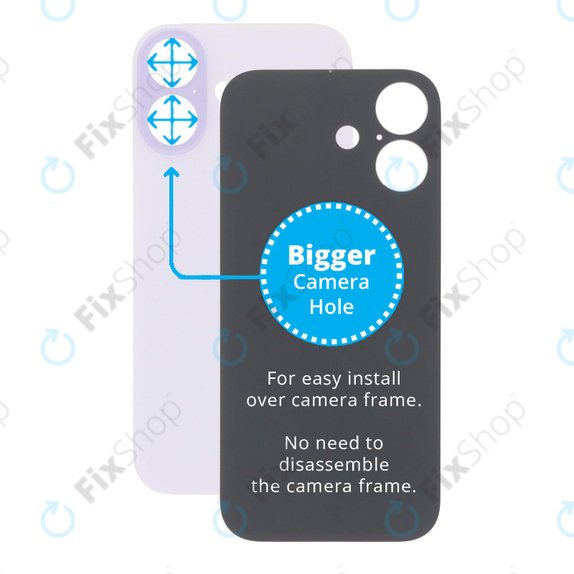 Задно стъкло на корпус с увеличен отвор за камера за iPhone 17, Lavender