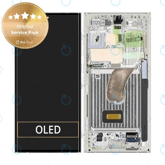 дисплей за Samsung S23 Ultra S918B, Тъчскрийн и рамка, GH82-30466B, GH82-30465B, Cream, Genuine Service Pack
