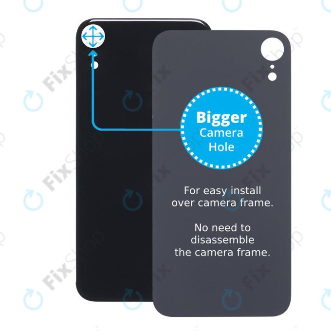 задния капак с голям отвор за камера за iPhone XR, черен, Black
