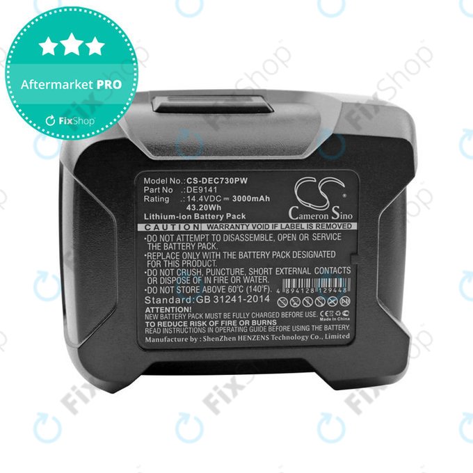 Батерия за Dewalt DC528, DC612, DC728, DC830, Wurth BS 14-A, 3000mAh, Li-Ion, 14.4V, DE9141, HQ