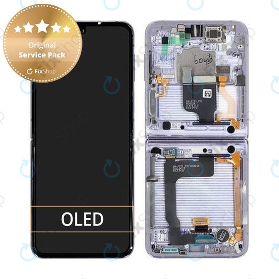 дисплей за Samsung Z Flip 4 F721B, Тъчскрийн и рамка, GH82-29440B, GH82-30239B, GH82-29441B, GH82-30238B, Bora Purple, Genuine Service Pack