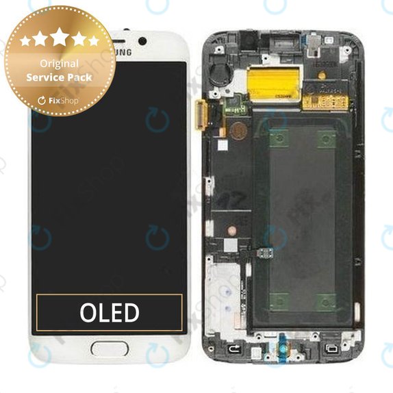 дисплей за Samsung S6 Edge G925F, Тъчскрийн и рамка, White Pearl, GH97-17162B, GH97-17317B, GH97-17334B, Genuine Service Pack
