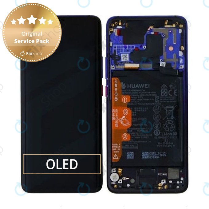 дисплей за Huawei Mate 20 Pro, Тъчскрийн и рамка с батерия, 02352GGC, Twilight, Genuine Service Pack
