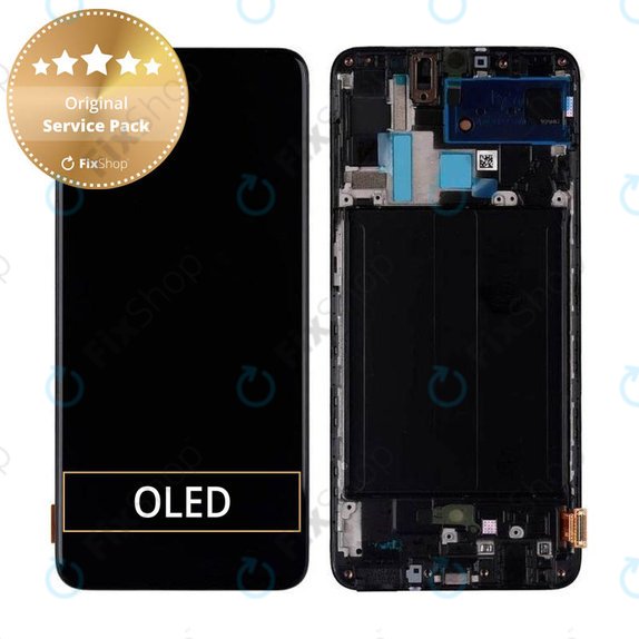 дисплей за Samsung A70 A705F, GH82-19747A, GH82-19787A, Тъчскрийн и рамка, черен, Black, Genuine Service Pack