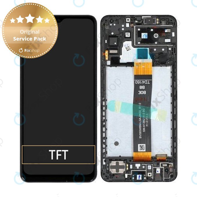 дисплей за Samsung A13 5G A136B, Тъчскрийн и рамка, TFT, GH82-29077A, GH82-29078A, черен, Black, Genuine Service Pack