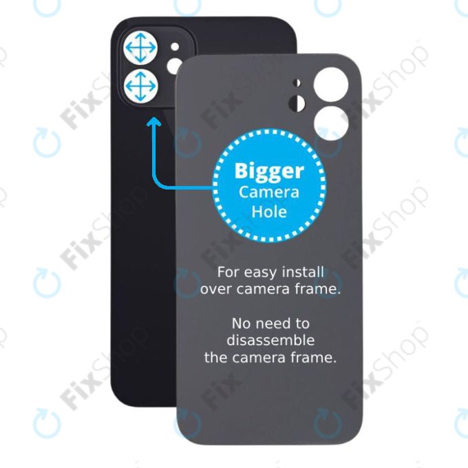 задния капак с голям отвор за камера за iPhone 12, черен, Black