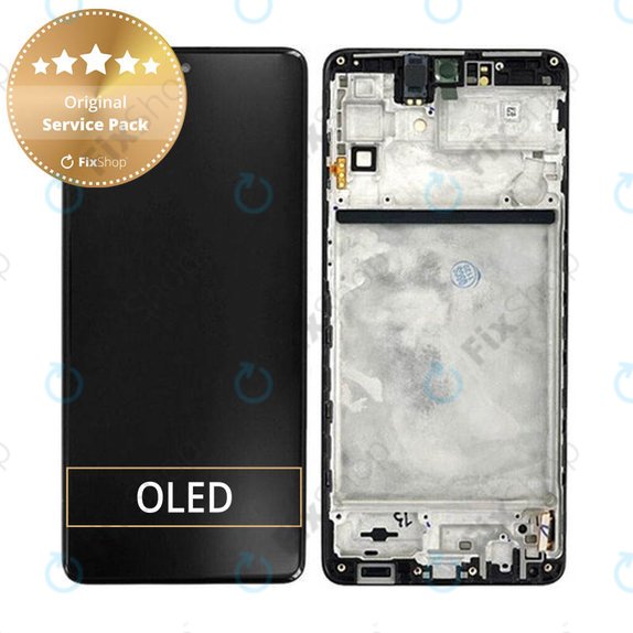 дисплей за Samsung M53 5G M536B, Тъчскрийн и рамка, TFT, GH82-28812A, GH82-28895A, черен, Black, Genuine Service Pack